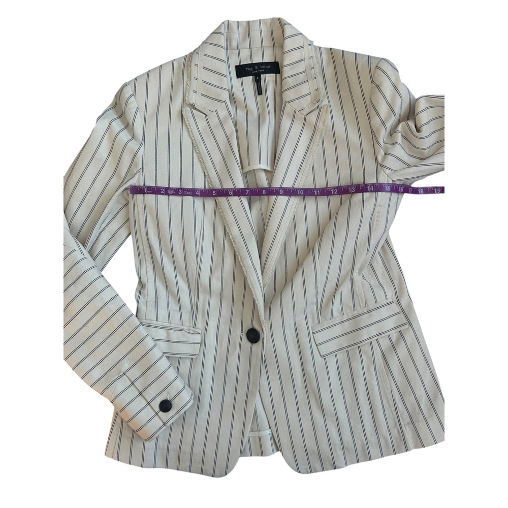 Rag & Bone New York Millie Blazer Cream Pinstripe Fringe Trim Single Button 4 - Picture 6 of 8